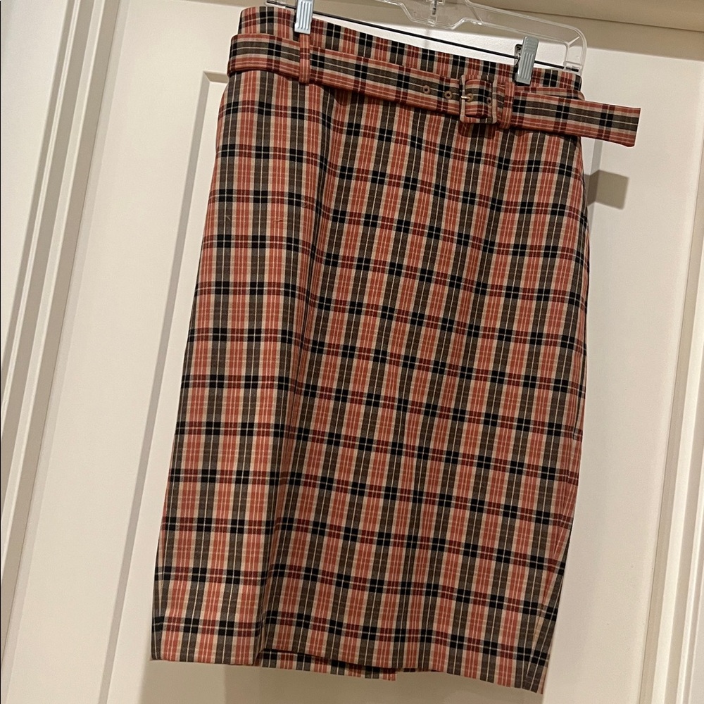 Ann Taylor Factory Plaid Pencil Skirt in Tan and Black 6